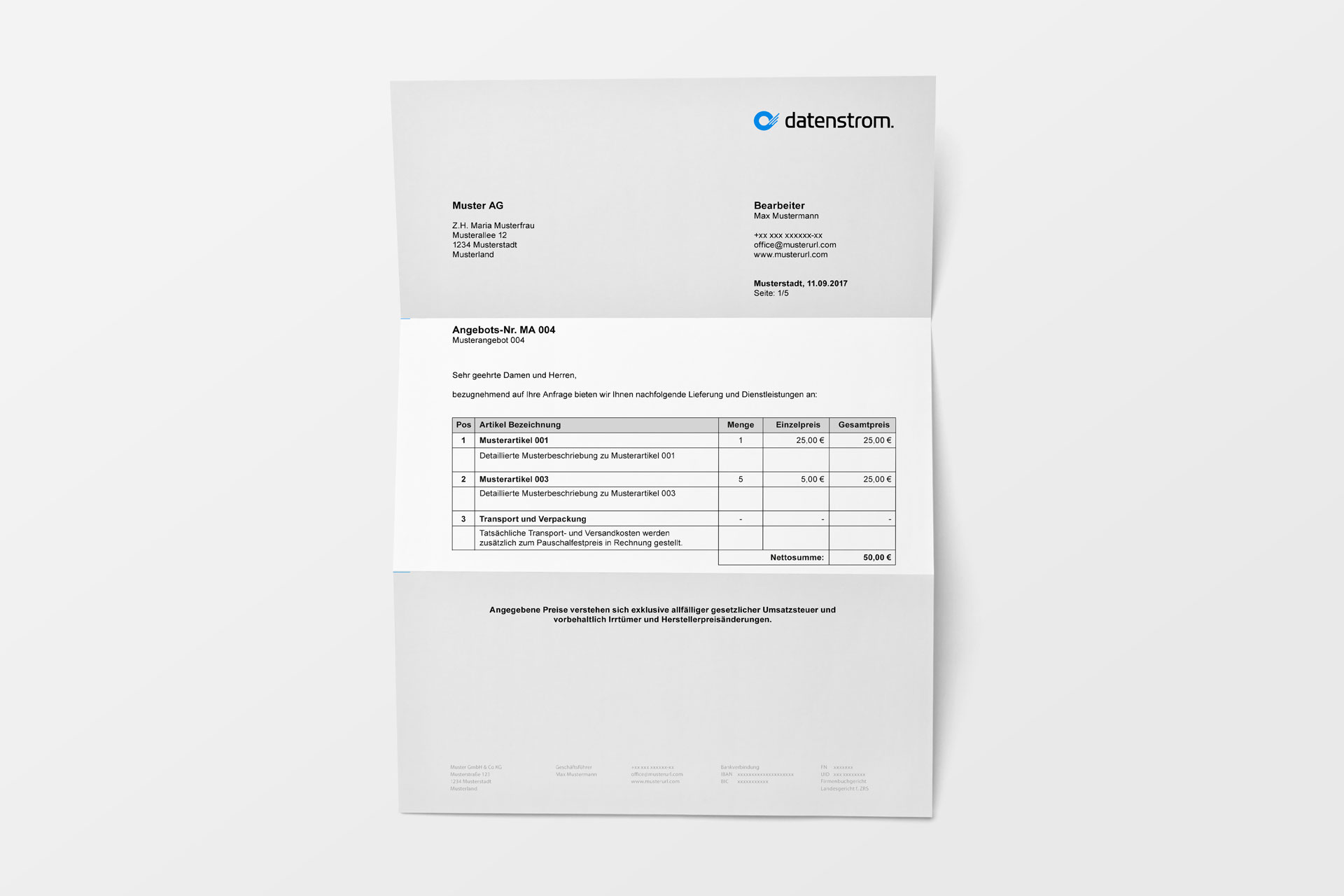 Angebote schnell und einfach mit datenstrom aus den Artikelstammdaten erstellen und direkt an den Kunden versenden.